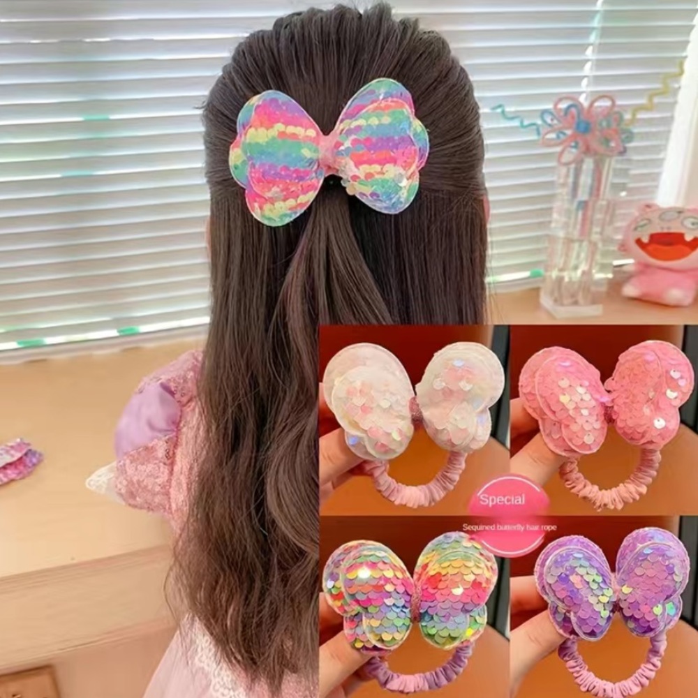 1pc Exquisite Adorable Sequins Butterfly Decor Hair Tie - Picture 4 of 5